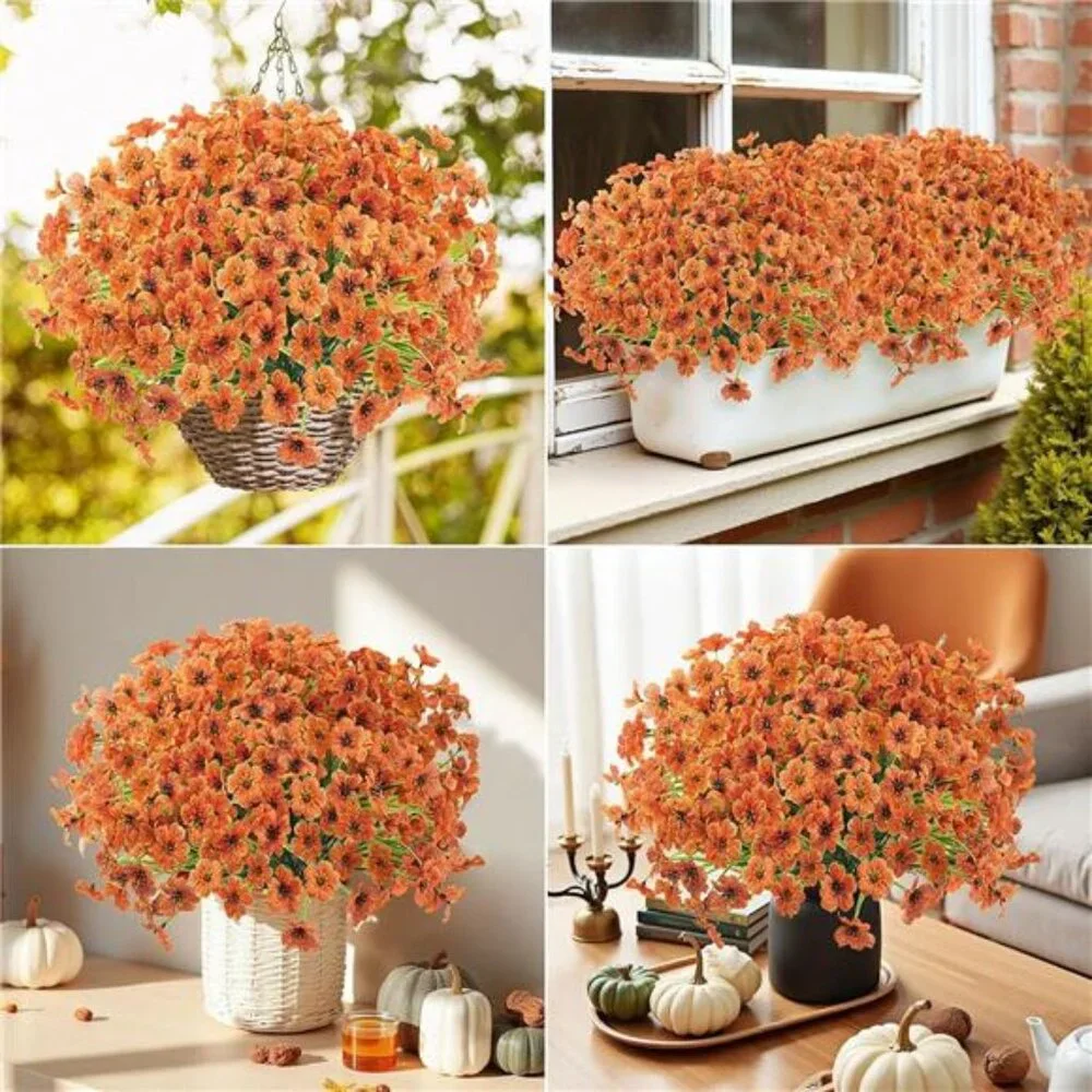 16Bundles Artificial Fall Flowers No Fade Faux Autumn Plants,Fake Indoor Greenry